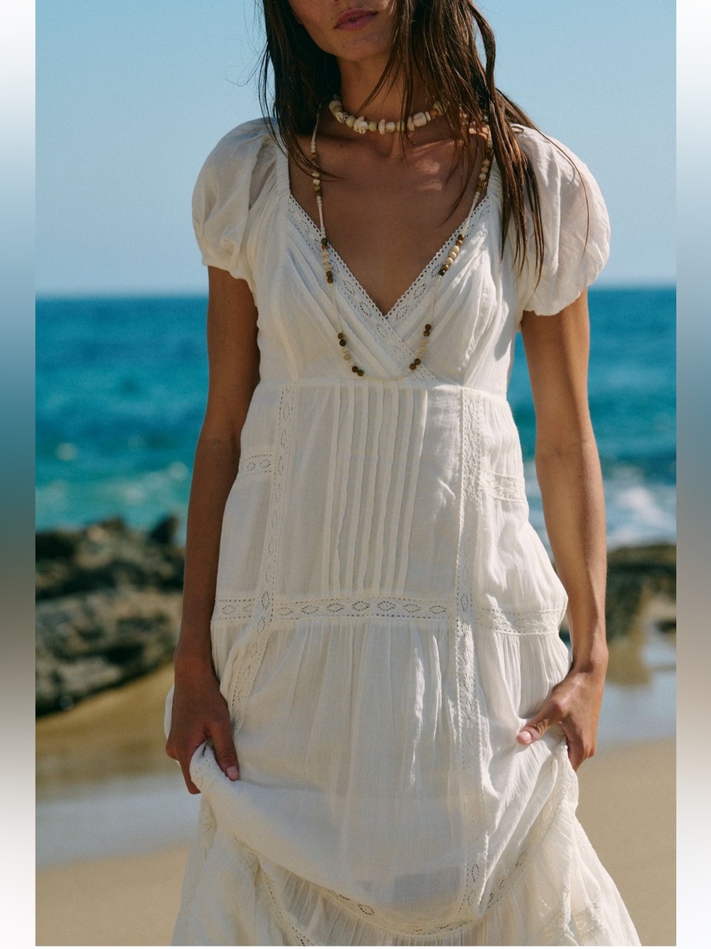 Free People Aura Maxi Dress Ivory White Long Cotton V Neck Flowy Small NEW NWT - Picture 4 of 9